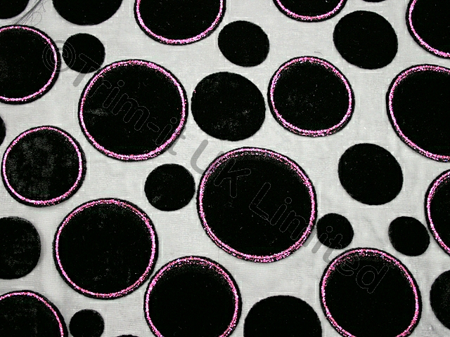 Multi size Velvet Spot On Georgette(4cm to 8cm) - Black/Metallic cerise