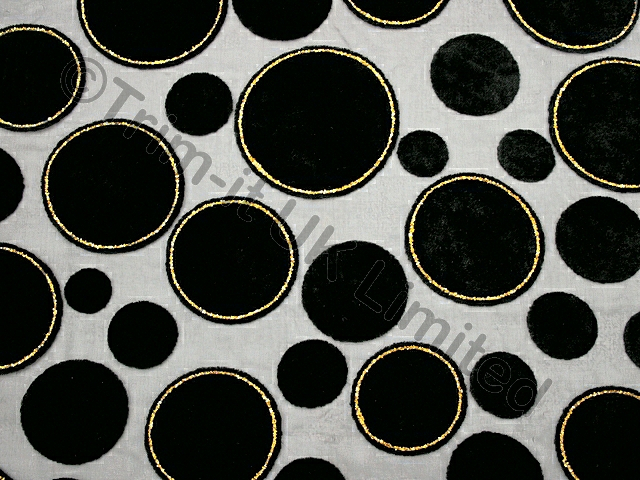 Multi size Velvet Spot On Georgette(4cm to 8cm) - Black/Metallic Gold