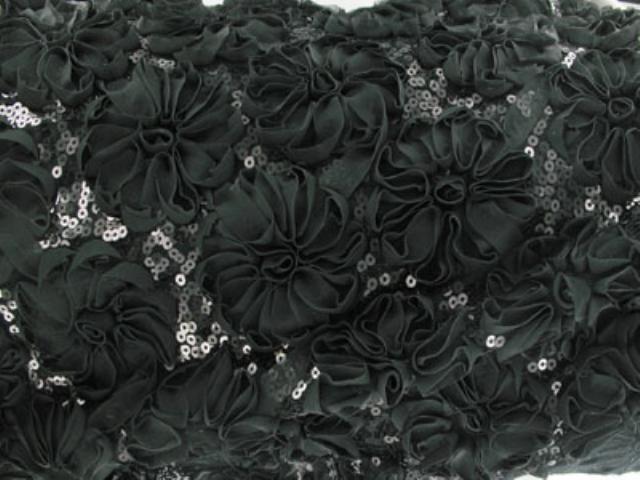 3D Open Flower & Sequin on Emb. 2 way give Net - Black