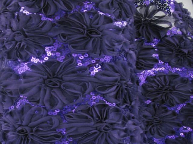 3D Open Flower & Sequin on Emb. 2 way give Net - Grape