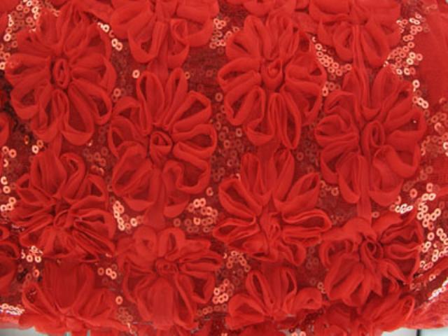 3D Open Flower & Sequin on Emb. 2 way give Net - Flamenco Red