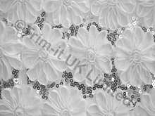 3D Open Flower & Sequin on Emb. 2 way give Net - White/Silver