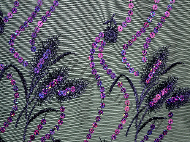 Feather Sequin on 2 way give Net - Black/Fuchsia