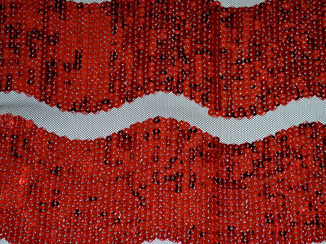 Large Wave Sequin on 2 Way Give Net - Black/Red