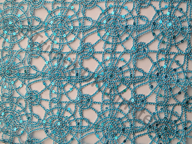 Sequin Crochet  Non Stretch Lace  was 12 now - Turquoise