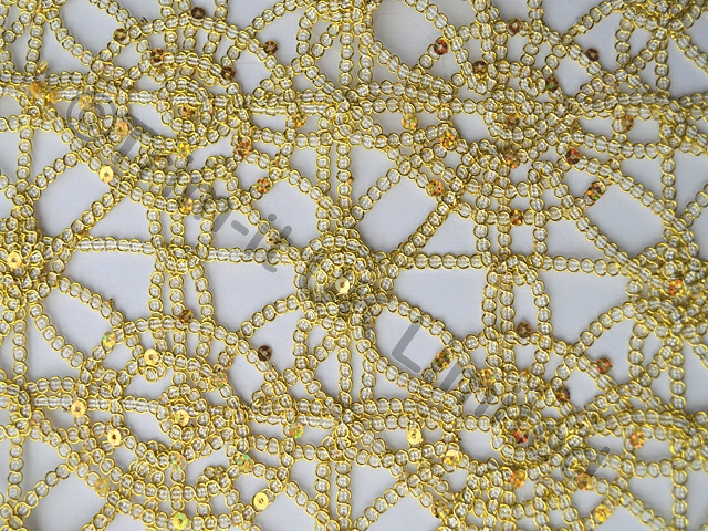 Sequin Crochet  Non Stretch Lace  was 12 now - Ivory/Metallic Gold