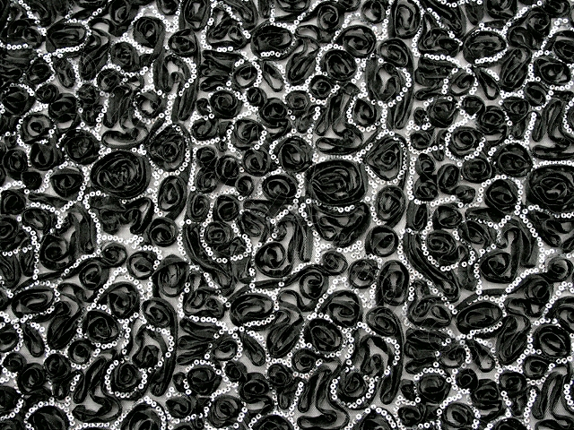 3D Ribbon Rose swirl & Sequin On 2Way Give Net - Black/metallic Silver