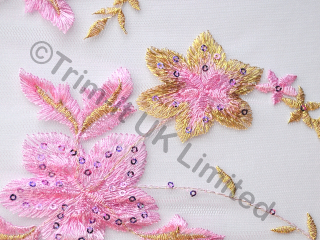 Embroidered flower on 2 way give net - Pale Pink