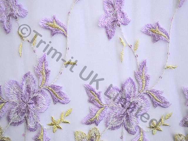 Embroidered flower on 2 way give net - Lavender