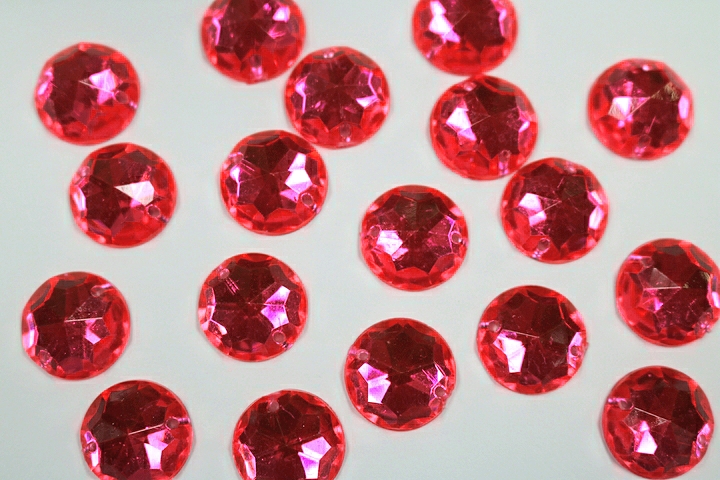 Round 14mm faceted Acrylic Stones - Pink Tropicana