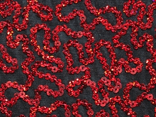 Bling Sequin Swirl On Two Way Stretch Net - Black/Red Hologram