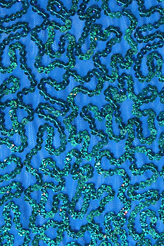 Bling Sequin Swirl On Two Way Stretch Net - Ocean Blue/Turquoise Hologram