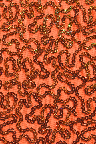 Bling Sequin Swirl On Two Way Stretch Net - Flo.Orange/Orange Hologram