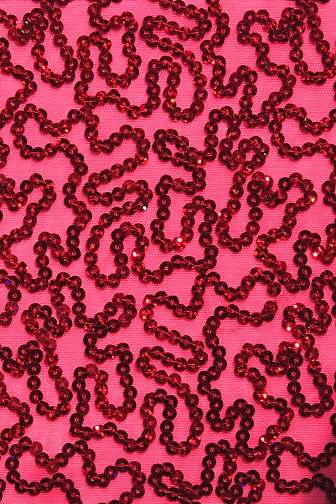 Bling Sequin Swirl On Two Way Stretch Net - Pink Grapefruit/Red Hologram