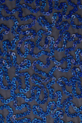 Bling Sequin Swirl On Two Way Stretch Net - Light Navy/Royal Hologram