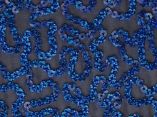 Bling Sequin Swirl On Two Way Stretch Net - Light Navy/Royal Hologram