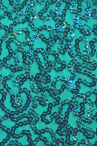 Bling Sequin Swirl On Two Way Stretch Net - Jade/Turqoise Hologram