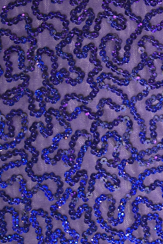 Bling Sequin Swirl On Two Way Stretch Net - Sapphire/Royal Hologram