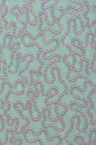 Bling Sequin Swirl On Two Way Stretch Net - Pale Turqoise/Iris