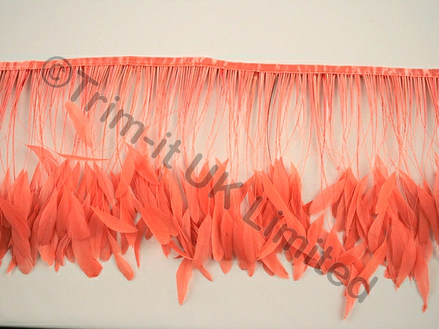 20cm Stripped Coque Feather Fringe - Flo. Peach