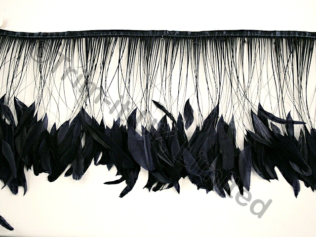 20cm Stripped Coque Feather Fringe - Navy