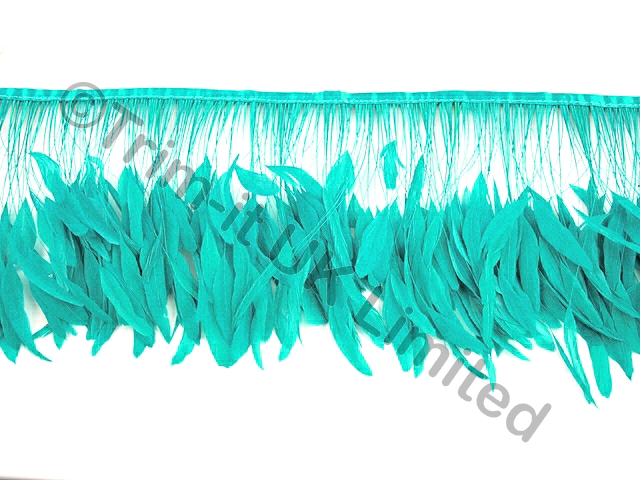 20cm Stripped Coque Feather Fringe - Jade(Peacock)