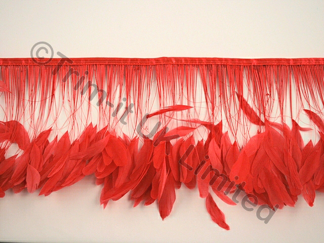 20cm Stripped Coque Feather Fringe - Neon Red