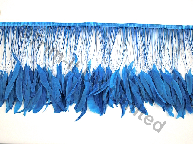 20cm Stripped Coque Feather Fringe - Electric Blue