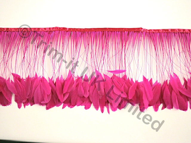 20cm Stripped Coque Feather Fringe - Electric Pink