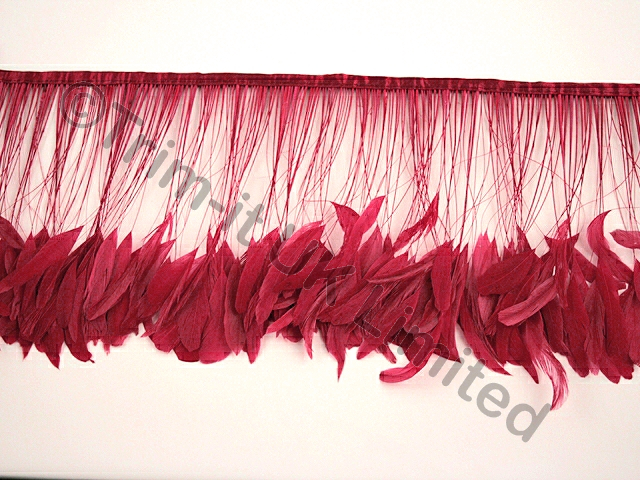 20cm Stripped Coque Feather Fringe - Claret