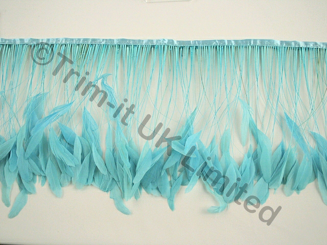 20cm Stripped Coque Feather Fringe - Pale Turquoise