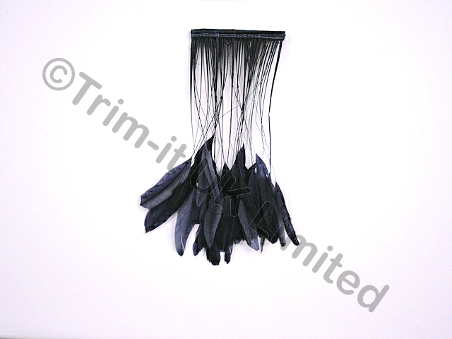 20cm Stripped Coque Feather Fringe 10cm piece - Navy