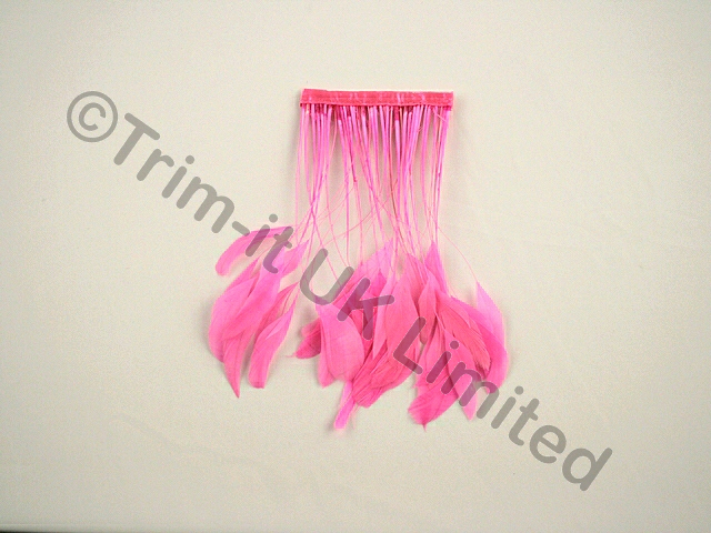 20cm Stripped Coque Feather Fringe 10cm piece - Neon Cerise