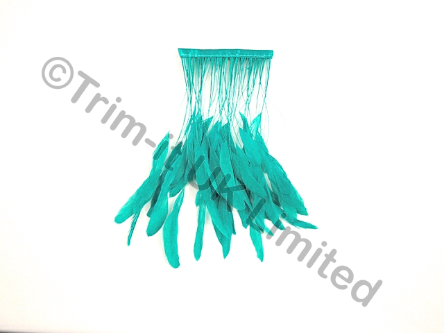 20cm Stripped Coque Feather Fringe 10cm piece - Jade(Peacock)