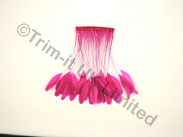 20cm Stripped Coque Feather Fringe 10cm piece - Electric Pink