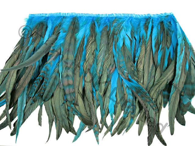 35cm Full Feather Mixed Coque Fringe - Turquoise