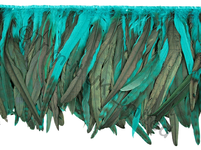 35cm Full Feather Mixed Coque Fringe - Jade(Peacock)