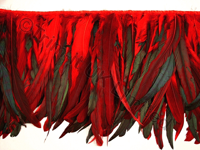 35cm Full Feather Mixed Coque Fringe - Neon Red