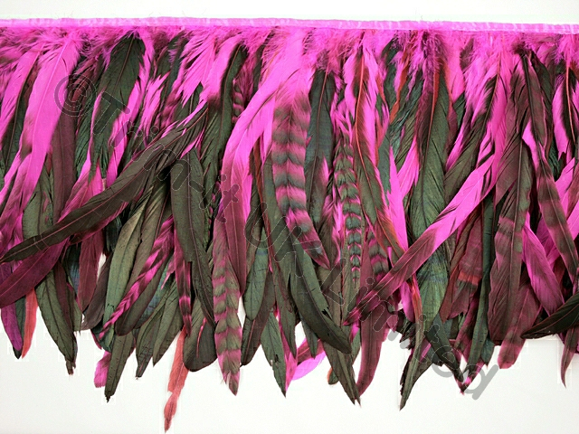 35cm Full Feather Mixed Coque Fringe - Electric Pink