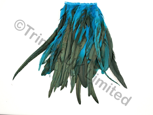 35cm Full Feather Mixed Coque Fringe10cm piece - Turquoise