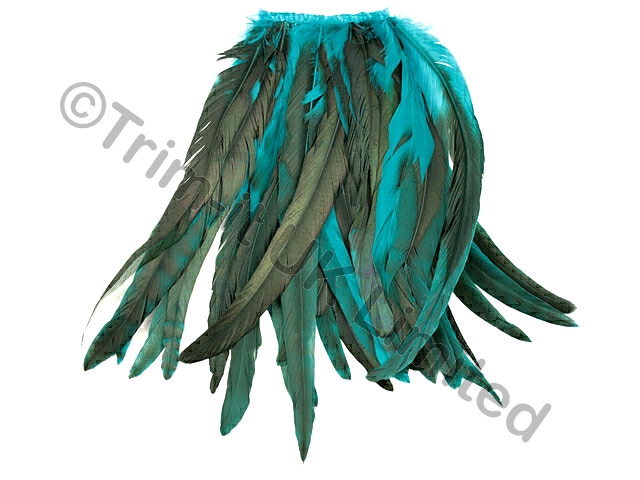 35cm Full Feather Mixed Coque Fringe10cm piece - Jade(Peacock)