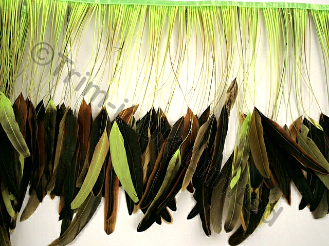 35cm Stripped Feather Mixed Coque Fringe - Tropic Lime