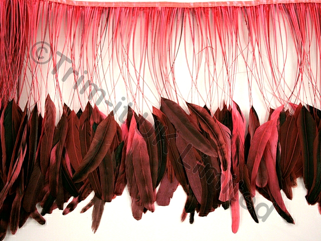 35cm Stripped Feather Mixed Coque Fringe - Pink Grapefruit