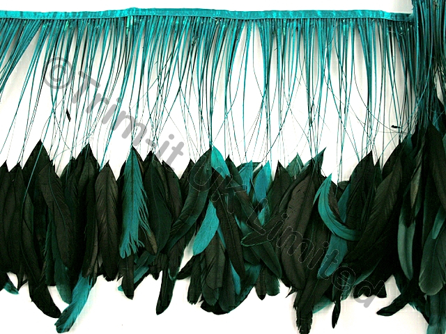 35cm Stripped Feather Mixed Coque Fringe - Jade(Peacock)