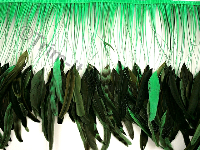 35cm Stripped Feather Mixed Coque Fringe - Flo. Emerald