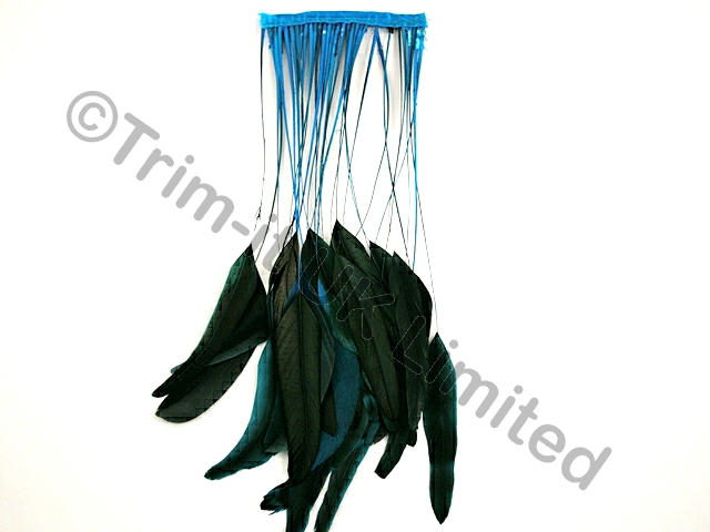 35cm Stripped Feather Mixed Coque 10cm pc - Turquoise