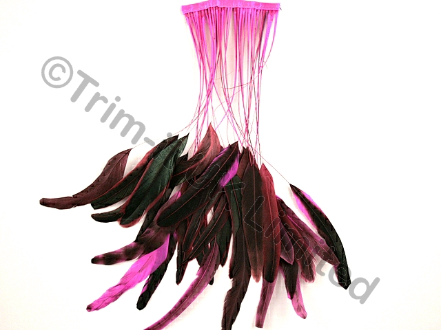 35cm Stripped Feather Mixed Coque 10cm pc - Electric Pink