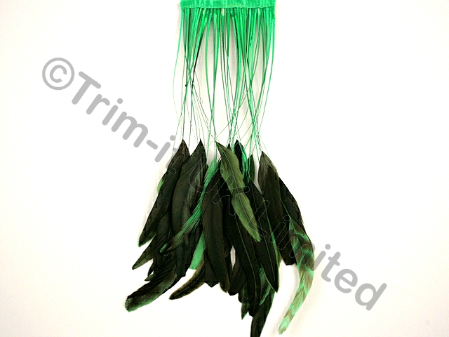 35cm Stripped Feather Mixed Coque 10cm pc - Flo. Emerald