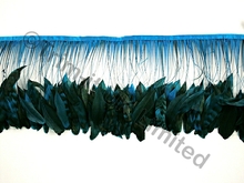 20cm Stripped Feather Mixed Coque Fringe - Turquoise