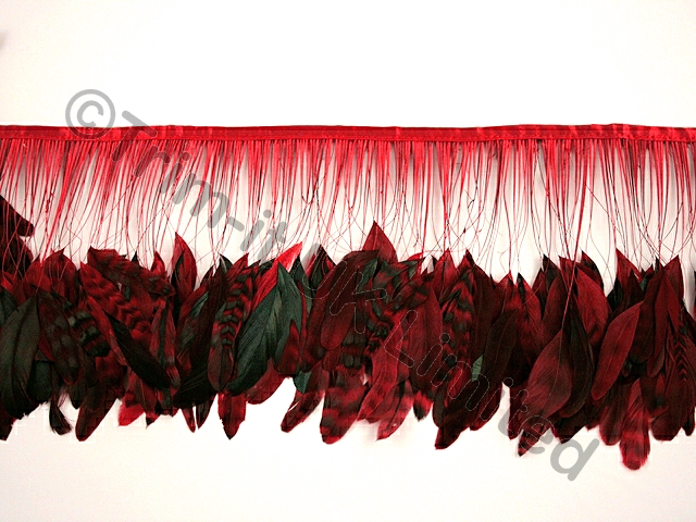 20cm Stripped Feather Mixed Coque Fringe - Flamenco Red